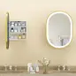 Armario de Baño con Espejo y Luces LED de 3 Colores Armario de Pared Ovalado con Función Memoria y Antivaho Dorado