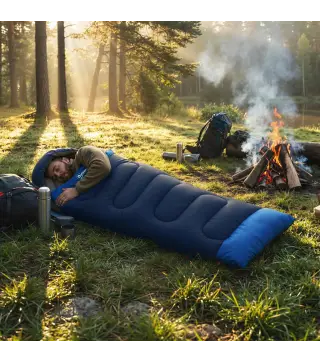 Saco de Dormir Adulto Ligero y Compacto para 3 Estaciones Impermeable Portátil Tamaño Pequeño para Acampar Azul Marino