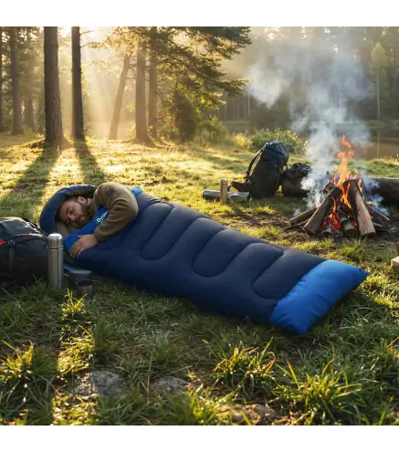 Saco de Dormir Adulto Ligero y Compacto para 3 Estaciones Impermeable Portátil Tamaño Pequeño para Acampar Azul Marino