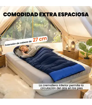 Saco de Dormir Adulto Ligero y Compacto para 3 Estaciones Impermeable Portátil Tamaño Pequeño para Acampar Azul Marino