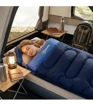 Saco de Dormir Adulto Ligero y Compacto para 3 Estaciones Impermeable Portátil Tamaño Pequeño para Acampar Azul Marino