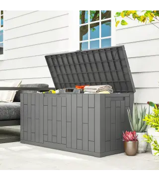 Arcón Exterior Capacidad 227L Baúl de Almacenaje Exterior Resistente al Agua y a los Rayos UV con Cerradura Gris