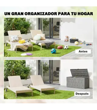 Arcón Exterior Capacidad 227L Baúl de Almacenaje Exterior Resistente al Agua y a los Rayos UV con Cerradura Gris