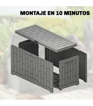 Arcón Exterior Capacidad 227L Baúl de Almacenaje Exterior Resistente al Agua y a los Rayos UV con Cerradura Gris