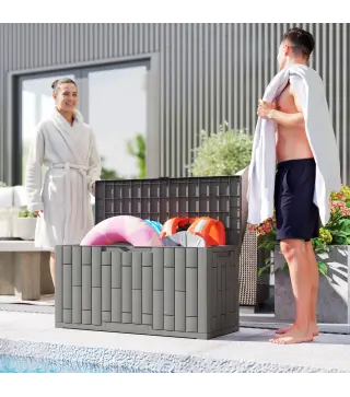 Arcón Exterior Capacidad 227L Baúl de Almacenaje Exterior Resistente al Agua y a los Rayos UV con Cerradura Gris