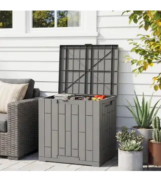 Arcón Exterior Capacidad 114L Baúl de Almacenaje Exterior Resistente al Agua y a los Rayos UV con Cerradura Gris