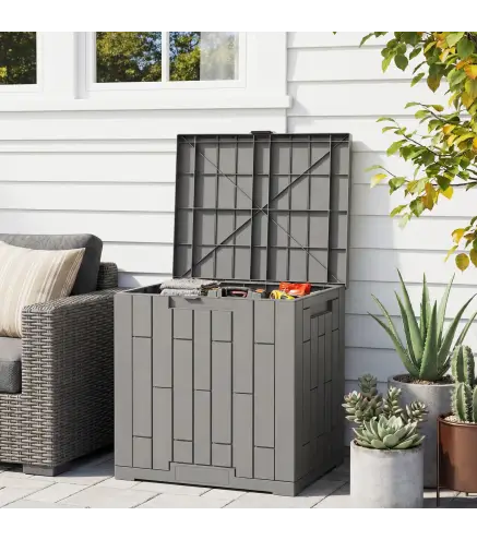 Arcón Exterior Capacidad 114L Baúl de Almacenaje Exterior Resistente al Agua y a los Rayos UV con Cerradura Gris