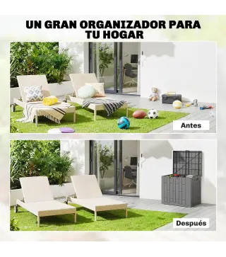 Arcón Exterior Capacidad 114L Baúl de Almacenaje Exterior Resistente al Agua y a los Rayos UV con Cerradura Gris