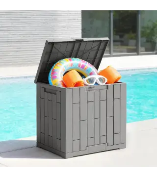 Arcón Exterior Capacidad 114L Baúl de Almacenaje Exterior Resistente al Agua y a los Rayos UV con Cerradura Gris