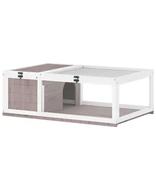 Casa para Tortugas de Madera con Techo de Malla y Paneles Laterales Transparentes Extraíbles 91x60,5x32 cm Marrón Claro