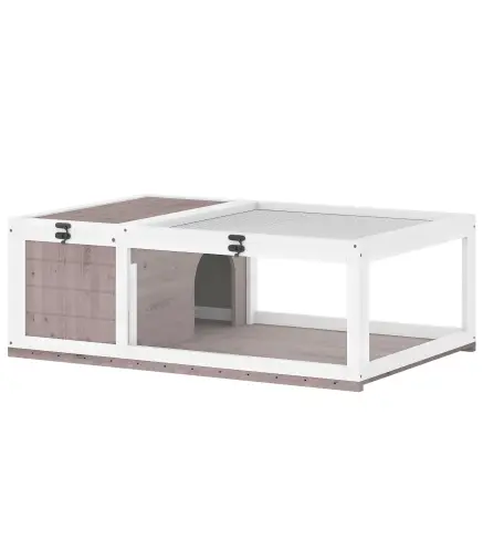 Casa para Tortugas de Madera con Techo de Malla y Paneles Laterales Transparentes Extraíbles 91x60,5x32 cm Marrón Claro