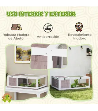 Casa para Tortugas de Madera con Techo de Malla y Paneles Laterales Transparentes Extraíbles 91x60,5x32 cm Marrón Claro