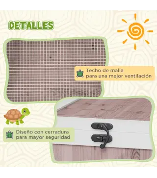Casa para Tortugas de Madera con Techo de Malla y Paneles Laterales Transparentes Extraíbles 91x60,5x32 cm Marrón Claro