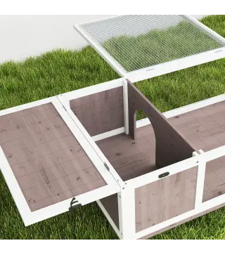 Casa para Tortugas de Madera con Techo de Malla y Paneles Laterales Transparentes Extraíbles 91x60,5x32 cm Marrón Claro