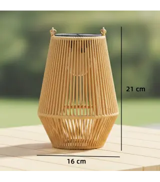 Set de 2 Farolas Solares Exterior Linternas Jardín de Ratán Colgantes con Encendido y Apagado Automático IP44 Marrón