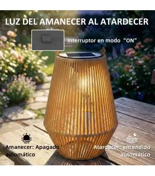 Set de 2 Farolas Solares Exterior Linternas Jardín de Ratán Colgantes con Encendido y Apagado Automático IP44 Marrón