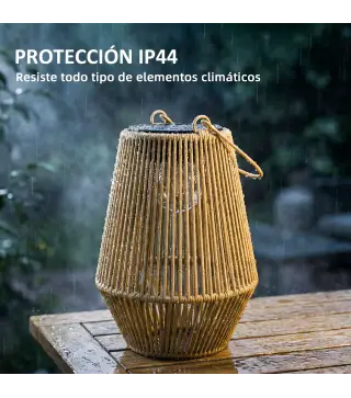 Set de 2 Farolas Solares Exterior Linternas Jardín de Ratán Colgantes con Encendido y Apagado Automático IP44 Marrón