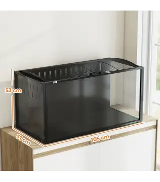 Jaula para Hámster Grande 105x51x53 cm con Tapa Ventilada Abatible, Marco de Acero, Paneles Transparentes Negro