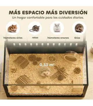 Jaula para Hámster Grande 105x51x53 cm con Tapa Ventilada Abatible, Marco de Acero, Paneles Transparentes Negro