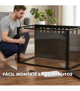 Jaula para Hámster Grande 105x51x53 cm con Tapa Ventilada Abatible, Marco de Acero, Paneles Transparentes Negro