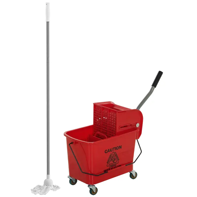Cubo de Fregar con Escurridor Panel Separador y Ruedas Capacidad 20L para Limpieza Doméstica 45x26,5x70 cm Rojo