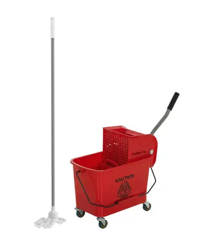 Cubo de Fregar con Escurridor Panel Separador y Ruedas Capacidad 20L para Limpieza Doméstica 45x26,5x70 cm Rojo