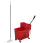 Cubo de Fregar con Escurridor Panel Separador y Ruedas Capacidad 20L para Limpieza Doméstica 45x26,5x70 cm Rojo