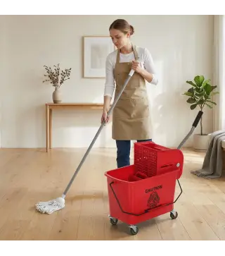 Cubo de Fregar con Escurridor Panel Separador y Ruedas Capacidad 20L para Limpieza Doméstica 45x26,5x70 cm Rojo