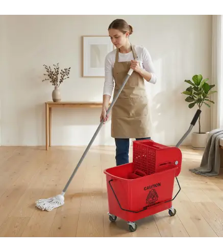 Cubo de Fregar con Escurridor Panel Separador y Ruedas Capacidad 20L para Limpieza Doméstica 45x26,5x70 cm Rojo