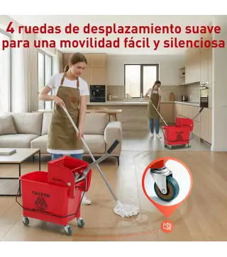 Cubo de Fregar con Escurridor Panel Separador y Ruedas Capacidad 20L para Limpieza Doméstica 45x26,5x70 cm Rojo