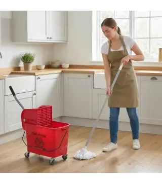 Cubo de Fregar con Escurridor Panel Separador y Ruedas Capacidad 20L para Limpieza Doméstica 45x26,5x70 cm Rojo