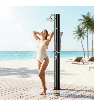 Ducha Solar Jardín 40L con Cabezal Ducha de Mano Grifo para Pies y Temperatura Ajustable Máx. 60 °C para Piscina Negro
