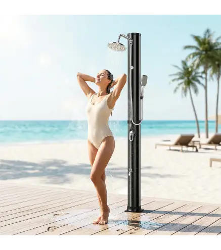 Ducha Solar Jardín 40L con Cabezal Ducha de Mano Grifo para Pies y Temperatura Ajustable Máx. 60 °C para Piscina Negro