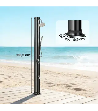 Ducha Solar Jardín 40L con Cabezal Ducha de Mano Grifo para Pies y Temperatura Ajustable Máx. 60 °C para Piscina Negro