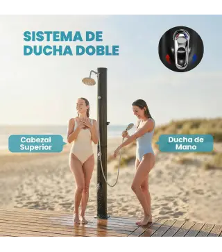 Ducha Solar Jardín 40L con Cabezal Ducha de Mano Grifo para Pies y Temperatura Ajustable Máx. 60 °C para Piscina Negro