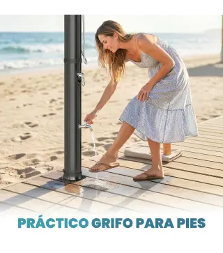 Ducha Solar Jardín 40L con Cabezal Ducha de Mano Grifo para Pies y Temperatura Ajustable Máx. 60 °C para Piscina Negro