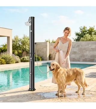 Ducha Solar Jardín 40L con Cabezal Ducha de Mano Grifo para Pies y Temperatura Ajustable Máx. 60 °C para Piscina Negro