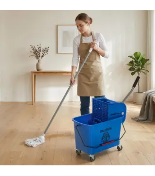 Cubo de Fregar con Escurridor Panel Separador y Ruedas Capacidad 20L para Limpieza Doméstica 45x26,5x70 cm Azul