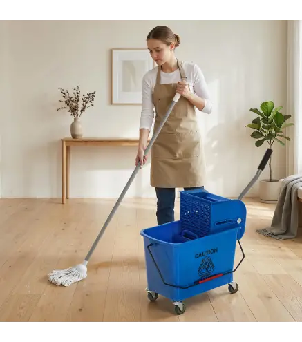 Cubo de Fregar con Escurridor Panel Separador y Ruedas Capacidad 20L para Limpieza Doméstica 45x26,5x70 cm Azul