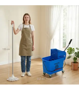 Cubo de Fregar con Escurridor Panel Separador y Ruedas Capacidad 20L para Limpieza Doméstica 45x26,5x70 cm Azul