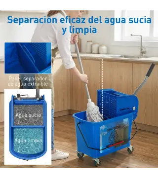 Cubo de Fregar con Escurridor Panel Separador y Ruedas Capacidad 20L para Limpieza Doméstica 45x26,5x70 cm Azul