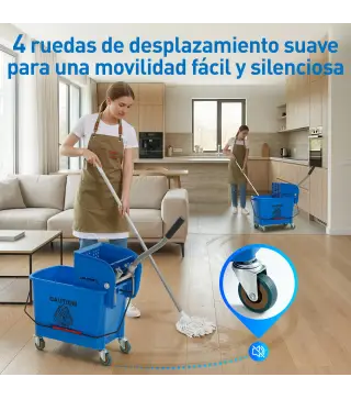 Cubo de Fregar con Escurridor Panel Separador y Ruedas Capacidad 20L para Limpieza Doméstica 45x26,5x70 cm Azul