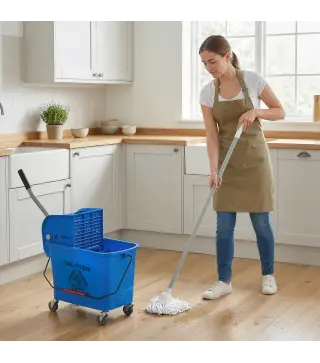 Cubo de Fregar con Escurridor Panel Separador y Ruedas Capacidad 20L para Limpieza Doméstica 45x26,5x70 cm Azul