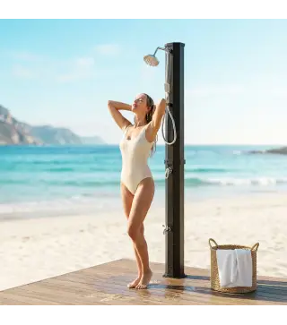 Ducha Solar Jardín 60L con Cabezal Ducha de Mano Grifo para Pies y Temperatura Ajustable Máx. 60 °C para Piscina Negro