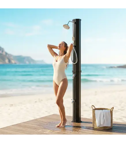 Ducha Solar Jardín 60L con Cabezal Ducha de Mano Grifo para Pies y Temperatura Ajustable Máx. 60 °C para Piscina Negro