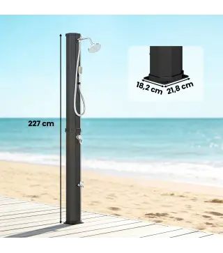 Ducha Solar Jardín 60L con Cabezal Ducha de Mano Grifo para Pies y Temperatura Ajustable Máx. 60 °C para Piscina Negro