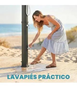 Ducha Solar Jardín 60L con Cabezal Ducha de Mano Grifo para Pies y Temperatura Ajustable Máx. 60 °C para Piscina Negro