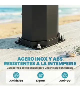 Ducha Solar Jardín 60L con Cabezal Ducha de Mano Grifo para Pies y Temperatura Ajustable Máx. 60 °C para Piscina Negro