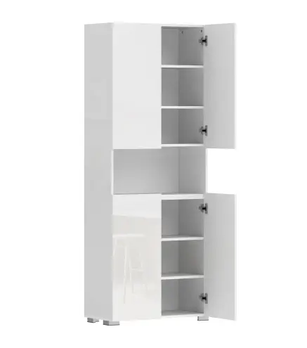 Alacena de Cocina con 4 Puertas Compartimento Abierto Estantes Ajustables 68x34x180 cm Blanco Brillo