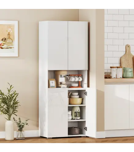 Alacena de Cocina con 4 Puertas Compartimento Abierto Estantes Ajustables 68x34x180 cm Blanco Brillo